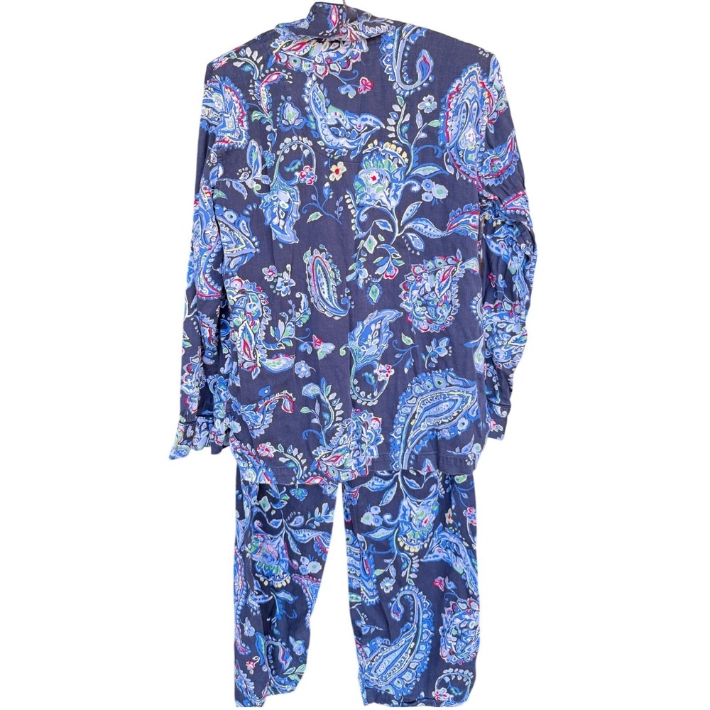 Lauren Ralph Lauren Womens Blue Paisley Pajama Set Button Front Long Sleeve M - Picture 7 of 10
